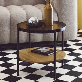 sweeek. Round side table with tempered glass and wood effect Smooky Natural 52x52x45 cm