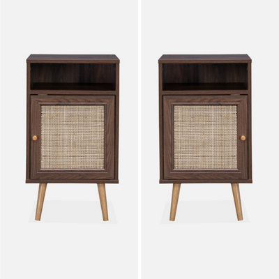 sweeek. Scandi-style bedside table with drawer Boheme Walnut 39x40x70 cm