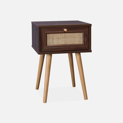 sweeek. Set of 2 dark wood and cane effect bedside tables with 1 drawer