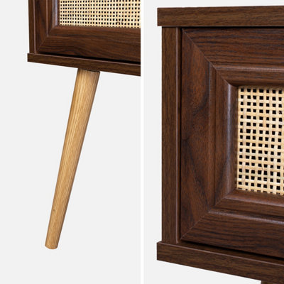 sweeek. Set of 2 dark wood and cane effect bedside tables with 1 drawer