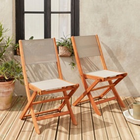 sweeek. Set of 2 garden chairs in wood  oiled FSC eucalyptus and textilene folding chairs - Almeria -  Grey taupe