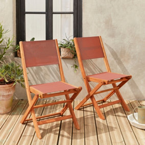 sweeek. Set of 2 garden chairs in wood  oiled FSC eucalyptus and textilene folding chairs - Almeria -  Terracotta