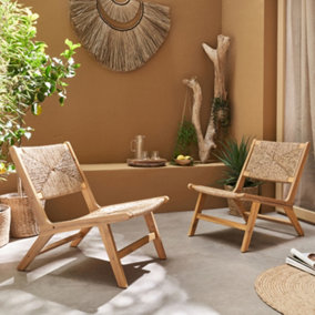 sweeek. Set of 2 relaxing garden chairs FSC-certified acacia Wood and Straw-Like Resin Indoor/Outdoor L55xW79xH72cm