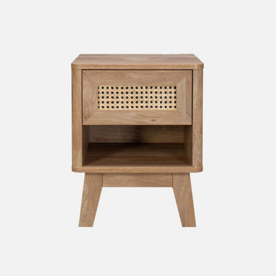 sweeek - Set of 2 wood effect and cane bedside tables Natural 39x39x49 ...