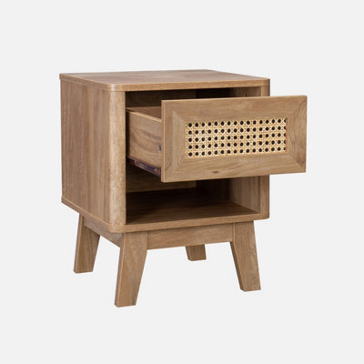 sweeek - Set of 2 wood effect and cane bedside tables Natural 39x39x49 ...