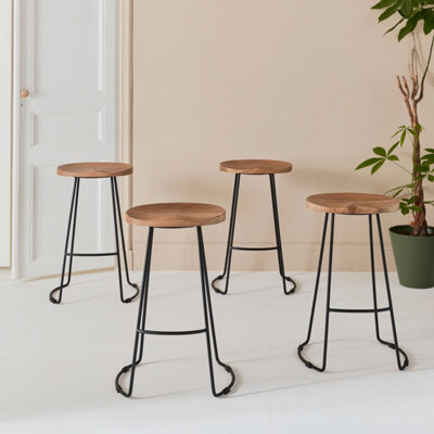 Wooden bar stools with metal outlet legs