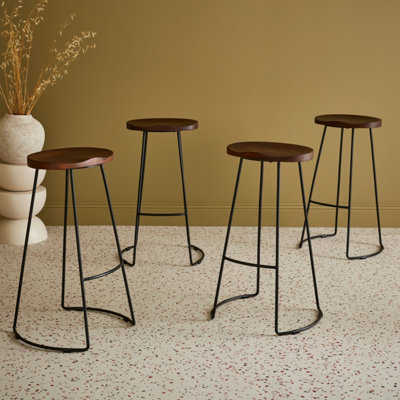 Wooden bar stools best sale with black metal legs