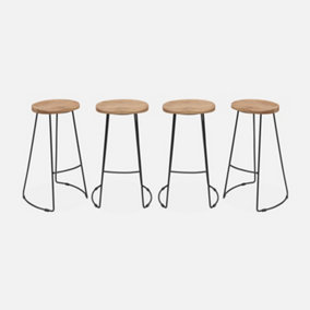 sweeek. Set of 4 industrial metal and wooden bar stools Jaya Natural 44x36x65 cm
