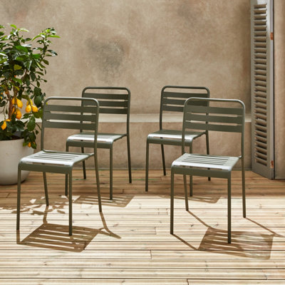 sweeek. Set of 4 stackable steel garden chairs Amelia Khaki Green 44x52x79 cm
