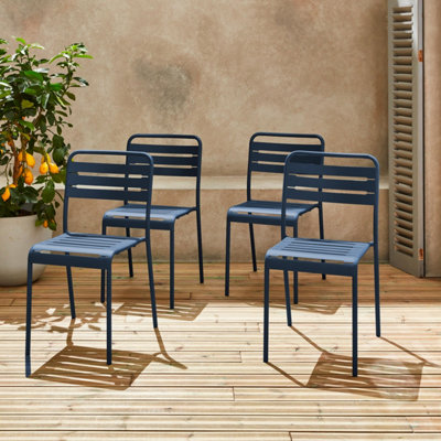 sweeek. Set of 4 stackable steel garden chairs Amelia Marine blue 44x52x79 cm