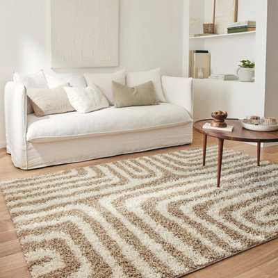 sweeek - Shaggy Indoor Rug with Beige Geometric Patterns Queensy ...