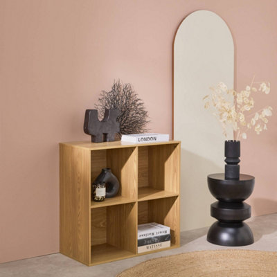 sweeek - Shelf / Bookcase with Light Wood-Effect Finish 4 Compartments W 70 x D 35 x H 70 cm    Kompo