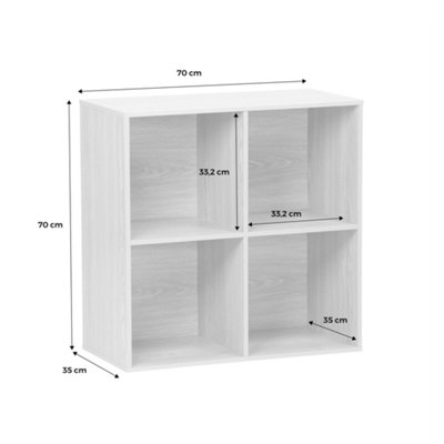 sweeek - Shelf / Bookcase with Light Wood-Effect Finish 4 Compartments W 70 x D 35 x H 70 cm    Kompo