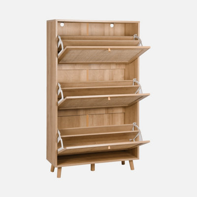 sweeek. Shoe cabinet with wooden and cane effect Boheme Natural 75x26x131 cm