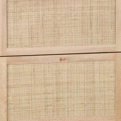 sweeek. Shoe cabinet with wooden and cane effect Boheme Natural 75x26x131 cm