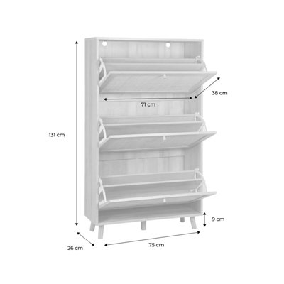 sweeek. Shoe cabinet with wooden and cane effect Boheme Natural 75x26x131 cm