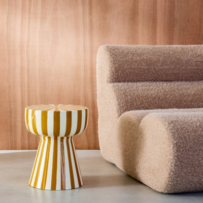 sweeek - Side table, coffee table, bedside table, enamelled steel two-tone stripes Yellow Ochre 34x34x41 cm - Ziggy