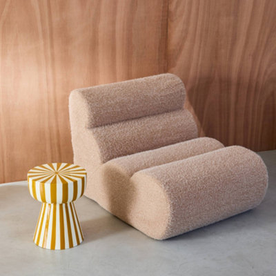 sweeek - Side table, coffee table, bedside table, enamelled steel two-tone stripes Yellow Ochre 34x34x41 cm - Ziggy