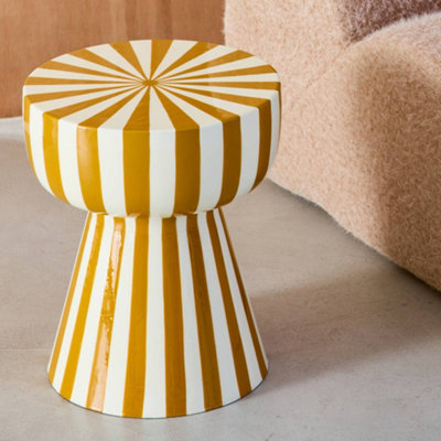 sweeek - Side table, coffee table, bedside table, enamelled steel two-tone stripes Yellow Ochre 34x34x41 cm - Ziggy