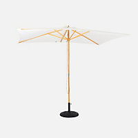 sweeek. Straight rectangular wooden parasol 2x3m - adjustable central mast in wood and hand pulley opening - Cabourg - Off-white
