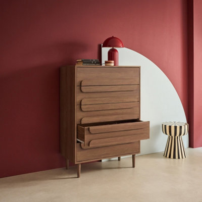 sweeek - Vintage walnut wood effect 5 drawer chest Juliana