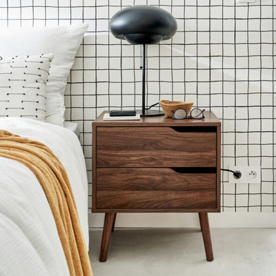 sweeek. Walnut woodeffect bedside table 50x40x55cm Nepal 2 drawers