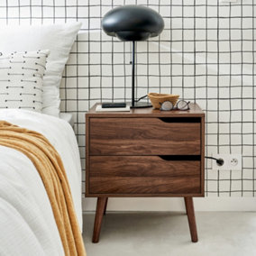 sweeek. Walnut wood-effect bedside table Nepal Walnut wood-effect 50x40x55 cm