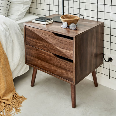 sweeek - Walnut wood-effect bedside table Nepal Walnut wood-effect 50x40x55 cm