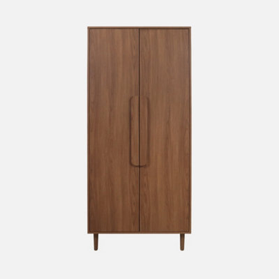 sweeek - Wardrobe with walnut wood effect 2 doors 1 bar and 2