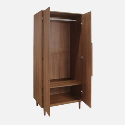 sweeek - Wardrobe with walnut wood effect 2 doors 1 bar and 2
