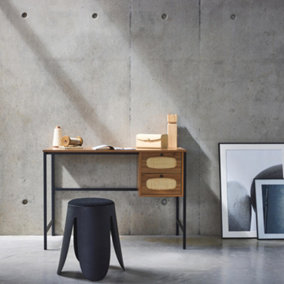 sweeek. Wood and cane desk Retro Natural 55x110x76 cm