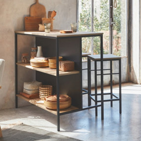 sweeek. Wood and metal high table with 2 stools Loft + Lars Natural 100x60x95 cm