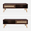sweeek.  Wood and woven rattan coffee table with storage 110x59x39cm dark wood Boheme