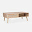 sweeek. Wood and woven rattan coffee table with storage 110x59x39cm Natural Boheme