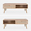 sweeek. Wood and woven rattan coffee table with storage 110x59x39cm Natural Boheme