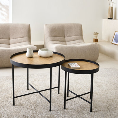 sweeek. Wood-effect round nesting tables Adele Natural 60x60x50 cm