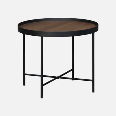 sweeek - Wood-effect round nesting tables Adele Walnut 60x60x50 cm
