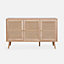 sweeek Wooden and cane rattan detail sideboard with 3 doors 2 shelves Scandi-style legs 120x39x70cm - Boheme - Natural wood colour