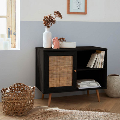 Black rattan storage deals cabinet