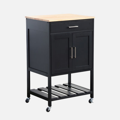 sweeek. Wooden rubber kitchen serving tray Bendor Black 56x46x90 cm