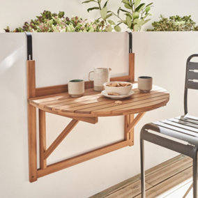 sweeek.  Wooden Semi-Circular Foldable Balcony Side Table L70 x W50 x H68cm