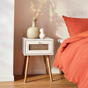 sweeek. Woven rattan bedside table with drawer Boheme Blanc cassé 39x39x55.4 cm