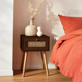 sweeek. Woven rattan bedside table with drawer Boheme Dark wood colour 39x39x55.4 cm