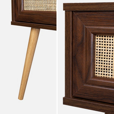 sweeek - Woven rattan bedside table with drawer Dark wood colour 39x39x55.4 cm - Boheme
