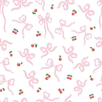 Sweet Cherry Bows Wallpaper in Pink & Red