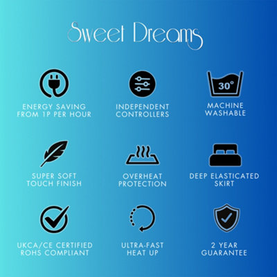 Sweet Dreams Electric Blanket King Size Bed Size Machine Washable Elasticated Skirt - Overheat Protection - 8