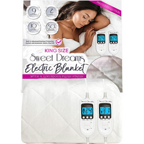 Sweet Dreams Electric Blanket King Size - Plush Fleece Quilted - 10 Timer & 9 Heat Settings - Overheat Protection