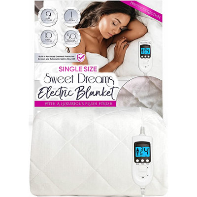 Sweet Dreams Electric Blanket Single Size Plush Fleece Quilted