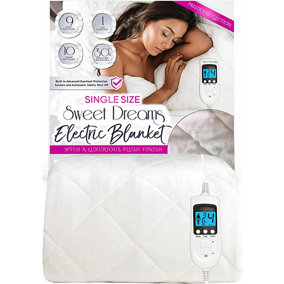 Sweet Dreams Electric Blanket Single Size - Plush Fleece Quilted - 10 Timer & 9 Heat Settings - Overheat Protection