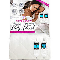 Sweet Dreams Electric Blanket Super King Size - Plush Fleece Quilted - 10 Timer & 9 Heat Settings - Overheat Protection